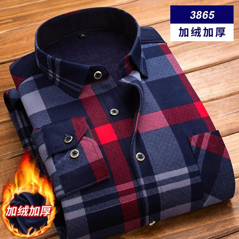 Camisa Social Masculina, мужская рубашка,, зимняя, длинный рукав, в клетку, толстая, теплая, флисовая рубашка, модная, мягкая, повседневная, фланелевая рубашка - Цвет: 3865