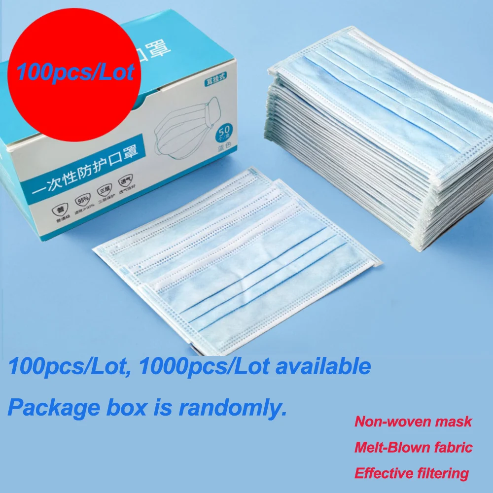 

100Pcs Disposable Mask Protective Mask Non-woven mask Melt-Blown fabric Filter Virus n95 Dustproof Mask-Reusable PM2.5 Face Mask