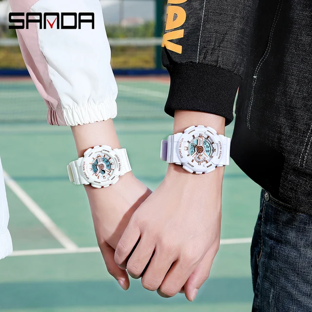 [Couple Watches] SANDA 2022 Hot Sale Multifunction Waterproof Digital Wristwatch Charming Dual Display Electronic Clock for Gift 6