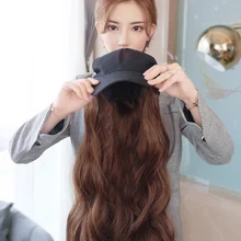 Бейсбольная кепка с прикрепляющимися волосами для женщин, длинные волнистые вьющиеся бейсболки, Повседневные Вечерние бейсболки KG66