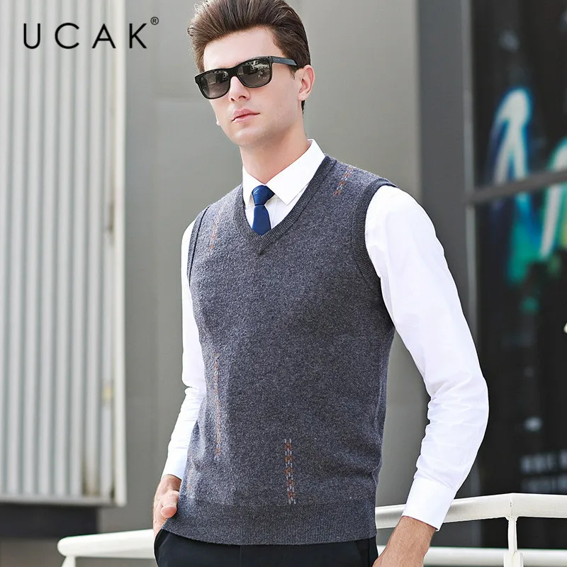 Blog UCAK Brand Pure Merino Wool Sweater Vest 2019 New Arrival Casual Autumn Winter Pull Homme Streetwear Sweaters Clothes U3107