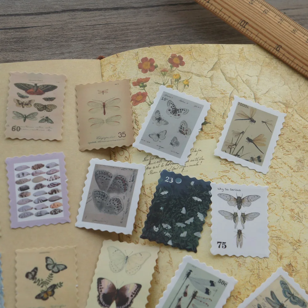 44pcs Butterfly Insect Stamp Design Sticker As Gift Tag Birthday Gift Decoration Scrapbooking DIY Sticker