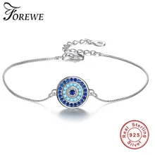 Подлинный Браслет из стерлингового серебра 925 пробы с голубым глазом для женщин Регулируемая цепочка-браслет с цирконием серебряные ювелирные изделия