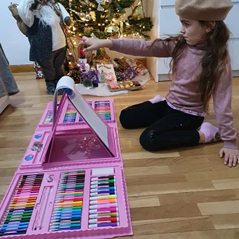 Large Drawing Set Colored Pencil Crayon Watercolors Pens With Drawing Board Children Coloring Set Toy Kid Gifts