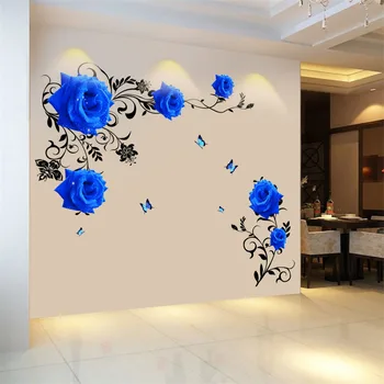 

Large Blue Flowers Sofa / TV Background Wall Sticker Home Decoration DIY Bedroom Living Room Mural Art Decals Poster stickers