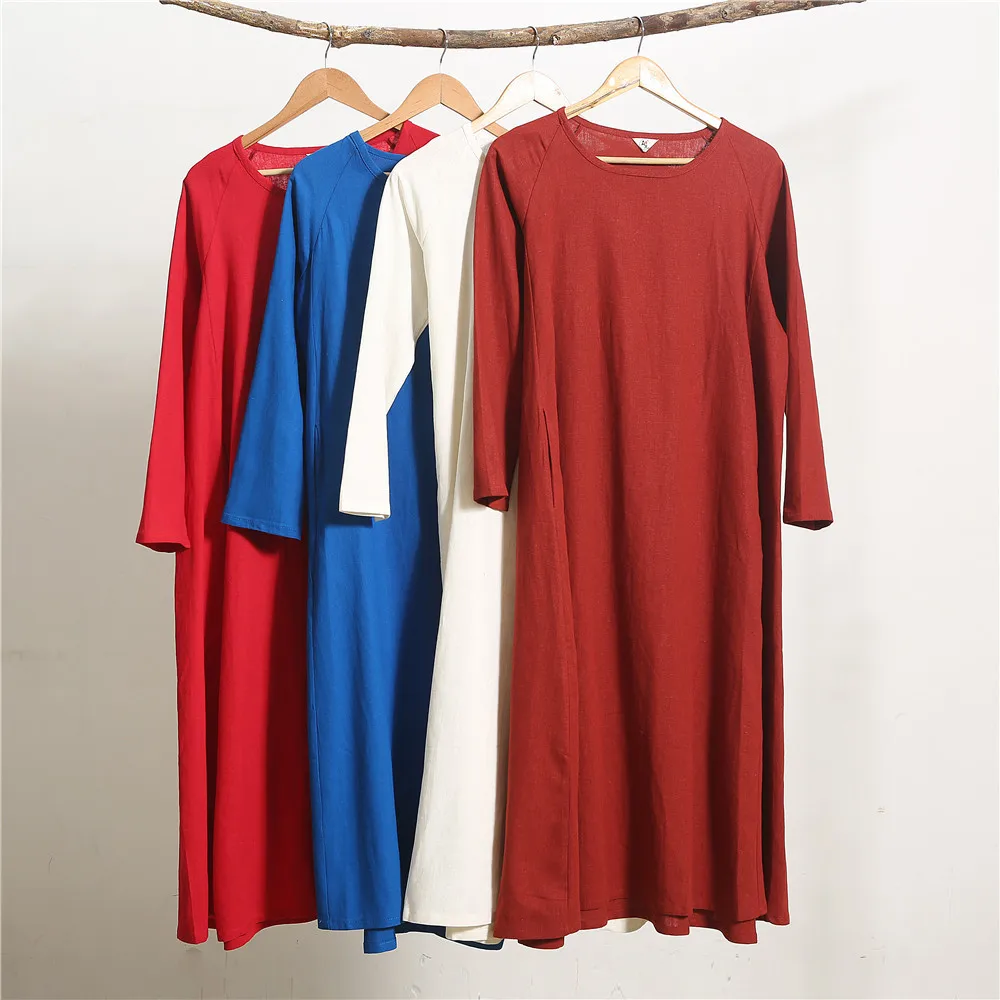 

19 Years Spring New Products ma fan bu yi Flax Casual Long Skirts Waist Hugging Dress Loose-Fit Zen Large Robe