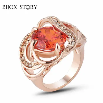 

BIJOX STORY 925 sterling silver jewellery ring with round shape ruby gemstone fashion rings for women wedding promise party gift