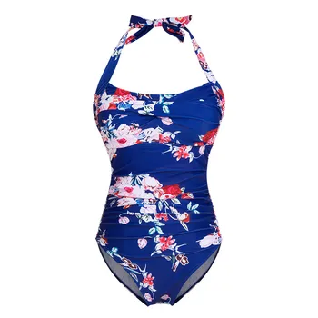 

Plus Size Swimsuit Women One Piece Bathing Suit 2020 Floral Print Brazilian Halter Swim Suit Padded Swim Female S- XL XXL 3XL