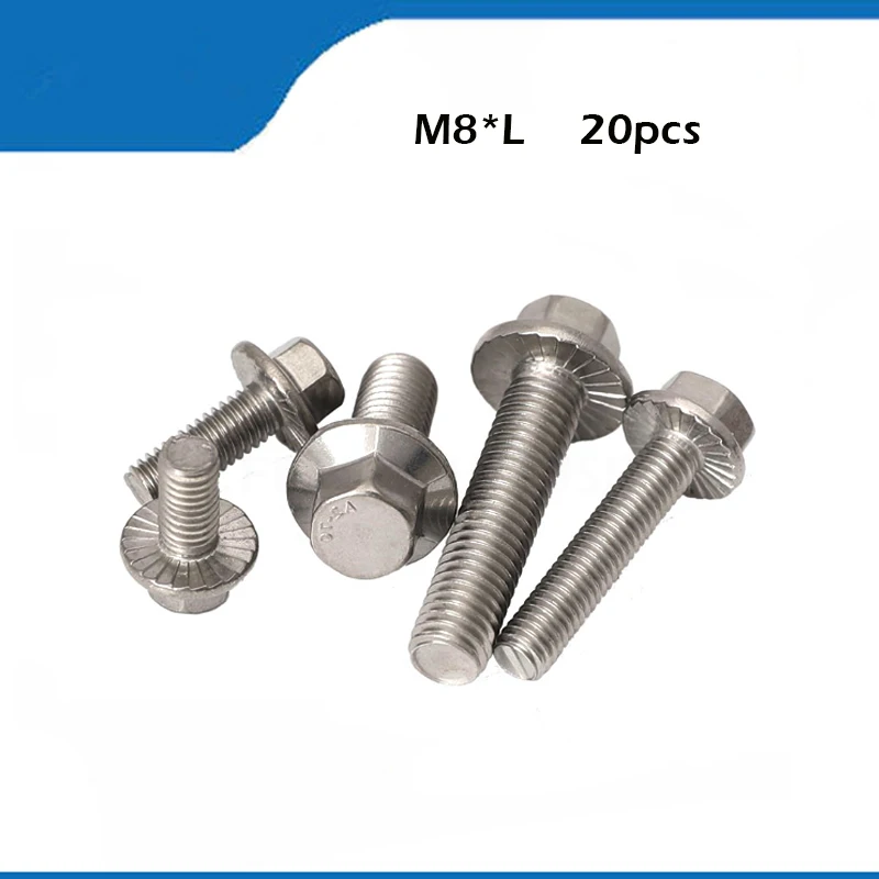 

Free shipping 20pcs/lot DIN6921 Stainless steel hex flange bolt serrated flanged bolt M8*10/12/16/20/25/30/35/40/45/50/60