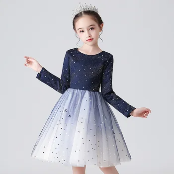 

Royal Blue Tulle Shimmer and Shine Long Sleeve Tutu Dress New Years Event Dress Elegant Girls Party Dress Princess Child Costume