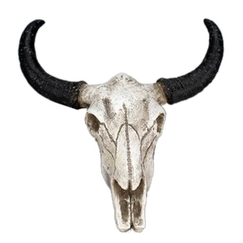 

Resin Cow Skull Head Wall Hanging Decoration 3D Animal Wildlife Sculpture Figurines Crafts Horns for Home Decor