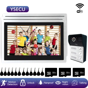 

YSECU Wifi Intercom 10 Inch Touch Screen Monitor 960P Doorbell Unlock Motion Detect Record 3 Apartment Wireless Video Door Phone