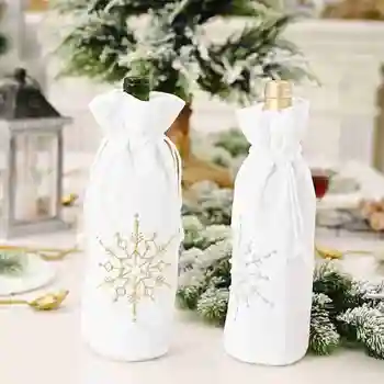 

Christmas Snowflake Embroidery Wine Bottle Cover Xmas Pear Decor Champagne Bag Dinner White Wine Bottle Cover