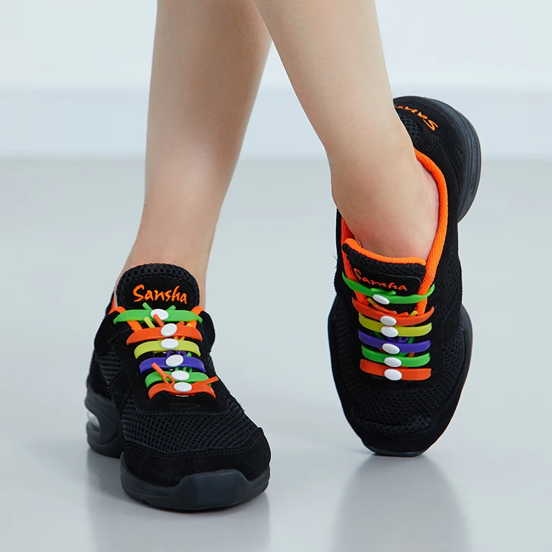 Sansha Summer Breathable Mesh Sneaker Hip Hop Salsa Dance New Colorful Silicone Buckles Sport Shoes H131M 2