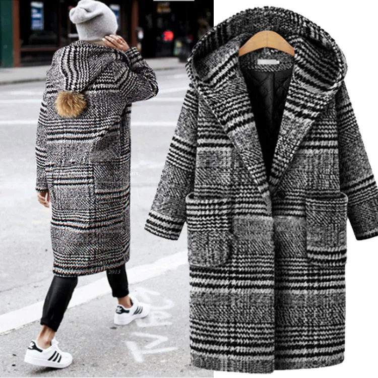 

New women 2020 long-sleeved wool coat fashion ladies thick plaid coat women streetwear elegant girls oversized coat chic