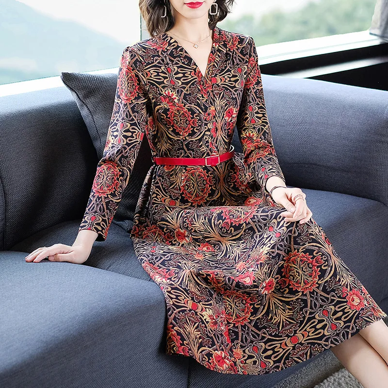 

Nobility Elegant Mom Floral Dress Women's 2020 Spring New Style 40-50-Year-Old Middle-aged Waist Hugging Long Skirts