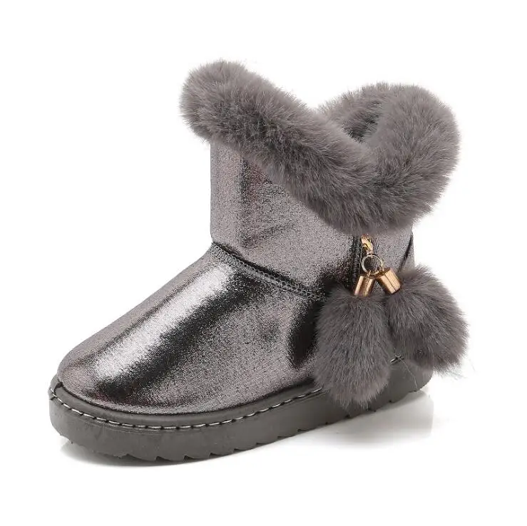 Детские зимние ботинки для маленьких девочек; зимние ботинки с пряжкой; детская обувь; бархатная обувь; коллекция года; обувь для мальчиков; теплая плюшевая школьная модная обувь - Цвет: Серый