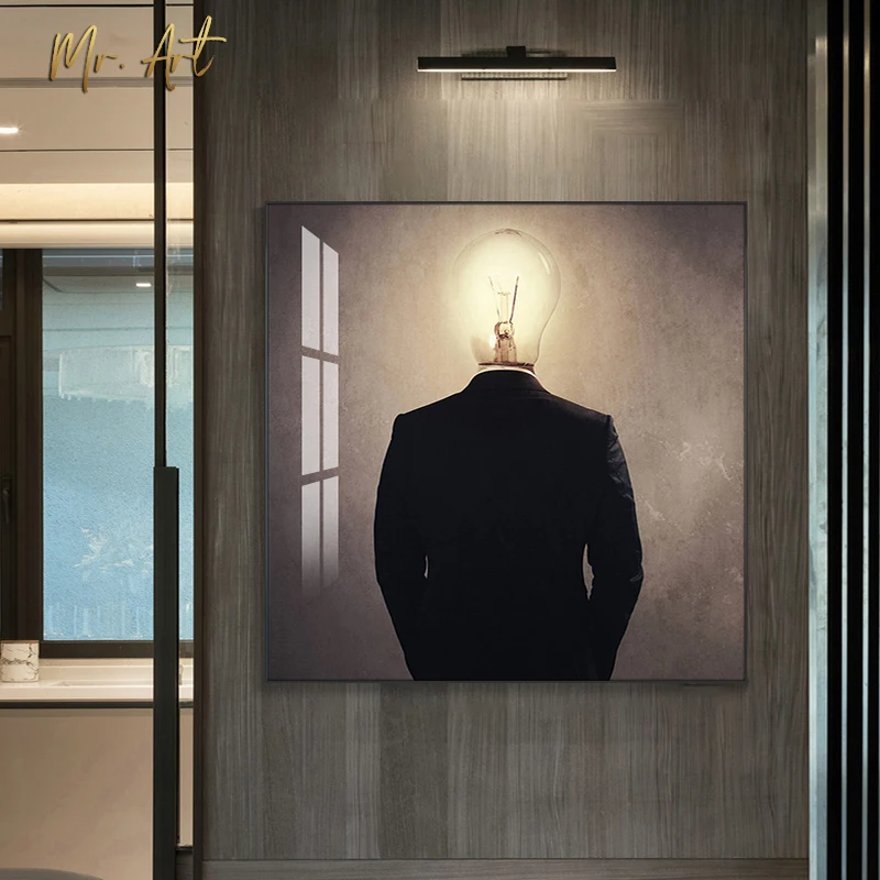 

Abstract Figure Painting Bulb Flowers Suit Man with Bird Poster Print Wall Art Picture for Living Room Bedroom Modern Home Decor
