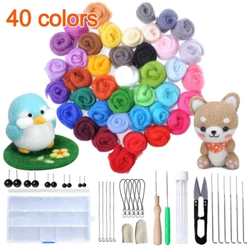 

40 Colors Wool Felt with Felt DIY Package Craft Needles Tool Set Kit for Needle Felting Spinning Weaving Doll Making