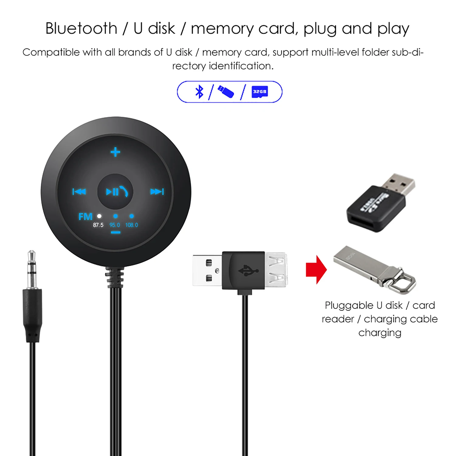 Onever беспроводной Bluetooth Hands-free автомобильный комплект fm-передатчик музыкальный приемник модулятор адаптер светодиодный автомобильный AUX динамик USB мощность