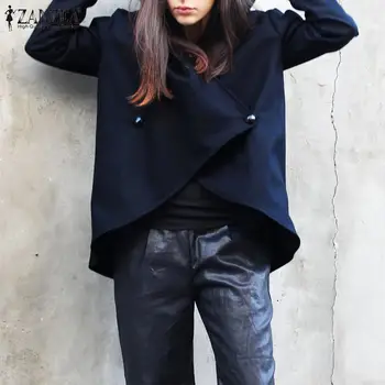 

Asymmetrical Sweatshirts Women's Jackets ZANZEA Autumn Casual Hooded Double Breasted Outwear Fashion Lapel Coat Female Overcoats