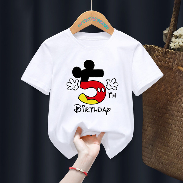 Mouse My 1-6th Birthday Number Print Name T-shirt Birthday Gift Present Clothes Baby Letter Tops Tee,Drop Ship