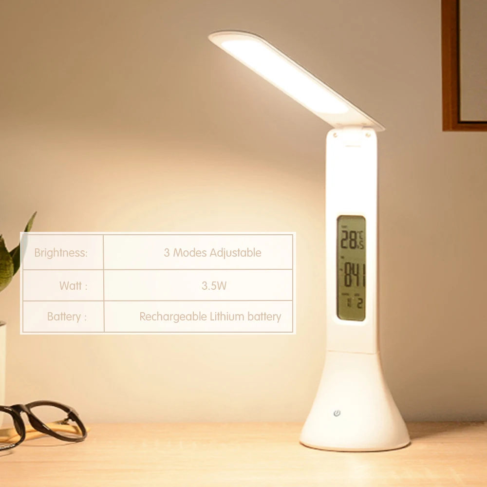 Ceny 2019nowa lampa biurkowa led składana ściemniająca dotykowa lampa stołowa z kalendarzem budzik z termometrem lampa stołowa lampki nocne