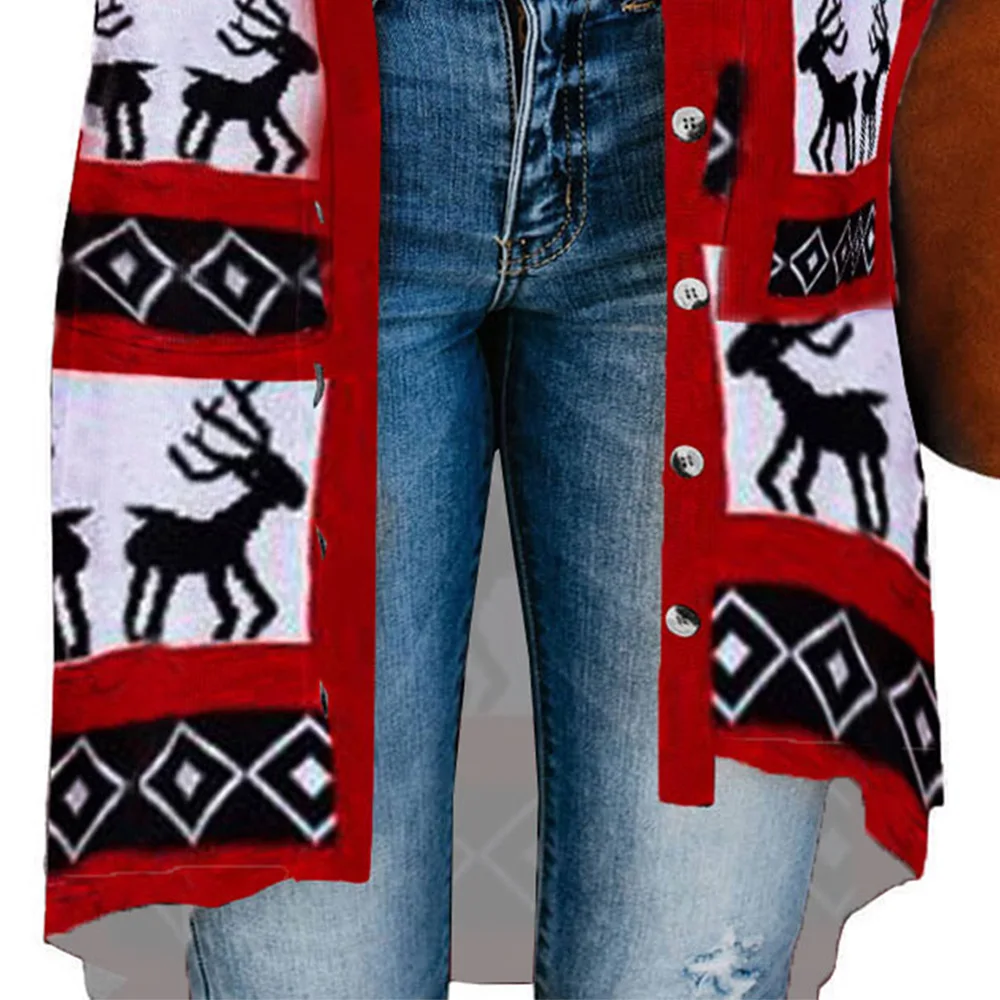 Spring And Autumn New European And American Long Knitting Cardigan Casual Loose V-Neck Long Sleeve Christmas Coat