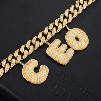 

Hip Hop Gold Silver Color Custom Name 12MM DIY A- Z Bubble Letters Miami Cuban Chain Necklace For Men CUSTOMIZE Jewelry