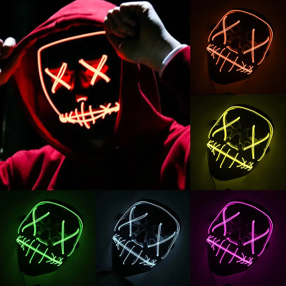 

Halloween Led Mask Party Masquerade LED Neon Maske Light Glowing Cosplay Horror Halloween Led Mask EL Wire Light Up In Dark