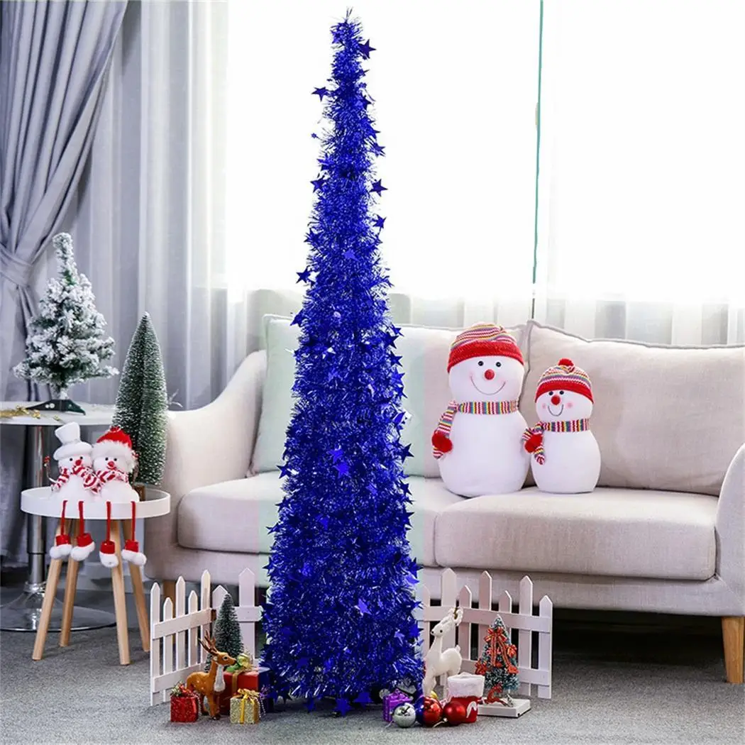 Retractable Folding Christmas Tree Indoor Outdoor Home Silver/Blue/Red/Gold/Green Office Decoration