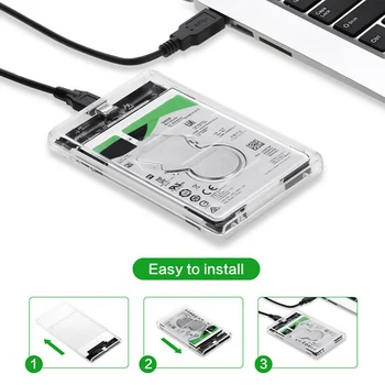 

SSD HDD Transparent Mobile Enclosure Box 2.5 inch Type-C to SATA Hard Drive Disk HD Enclosure Super Speed for Windows