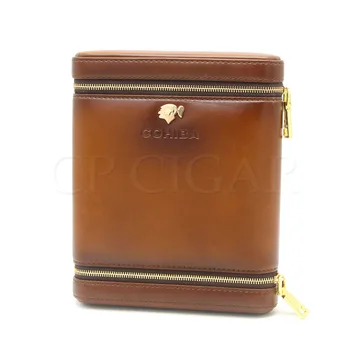 

COHIBA Travel Cigar Humidor Leather Outdoor Cigars Box Cedar Wood Portable Humidor Cigar Case For 6 Cigars Tubes W/ Humidifier