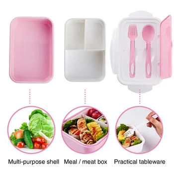 

Food Storage Bento Box Portable School Microwave Safe Lunch Container 3 Compartments Tight Seal Easy Clean Fruit With Spoon Fork