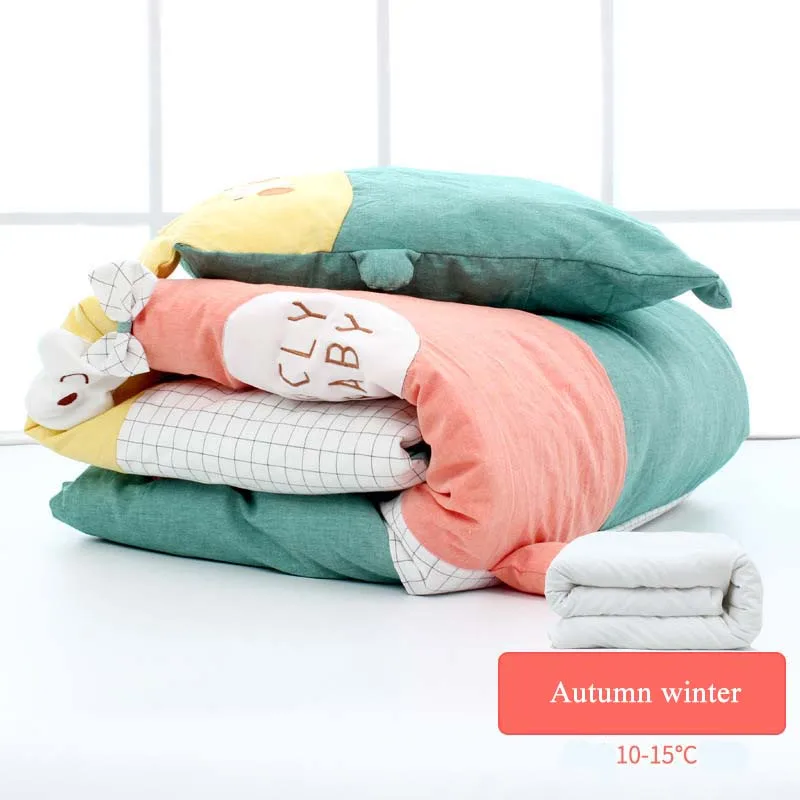 Green autumn winter Хлопковое одеяло для пеленания мультяшная детская кроватка одеяло для младенца Пеленание Одеяло Для Новорожденных Обертывание детское стеганое покрывало для кровати весна осень - Цвет: Green autumn winter