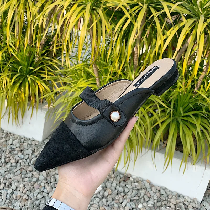 

2020 Spring And Summer New Style Online Celebrity Pearl Clasp Versatile Closed-toe Muller ban tuo xie Cool Shoes Pointed-Toe Laz