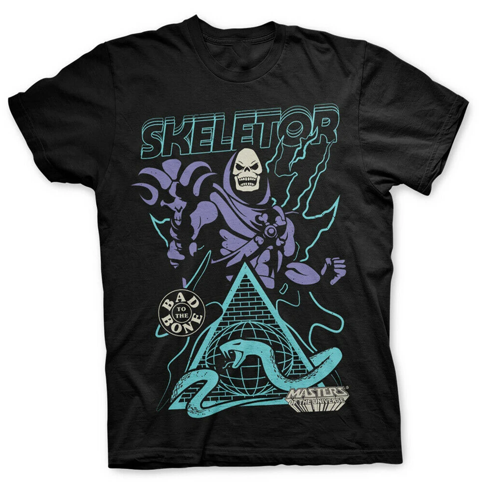 Skeletor Bad To The Bone He-Man Masters Of Universe Черная Мужская футболка на заказ специальный принт |