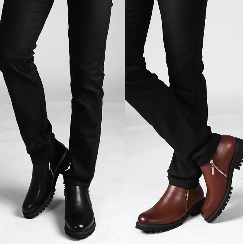 

Winter Men's Boots plus Velvet Hight-top Leather Shoes Men's Genuine Leather Warm Martin Boots Men's British-Style Zipper Short