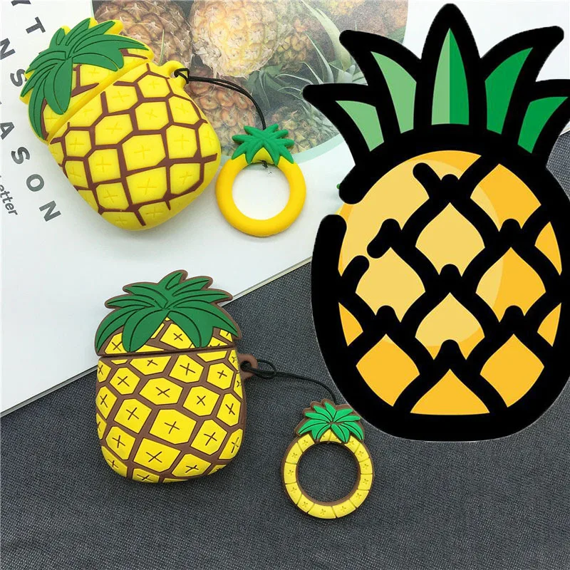 

3D Kawaii Pineapple Case For Airpods 2 Case Silicone Case Cover For Airpods Case Keychain Key Ring Earphone Earbuds Cover