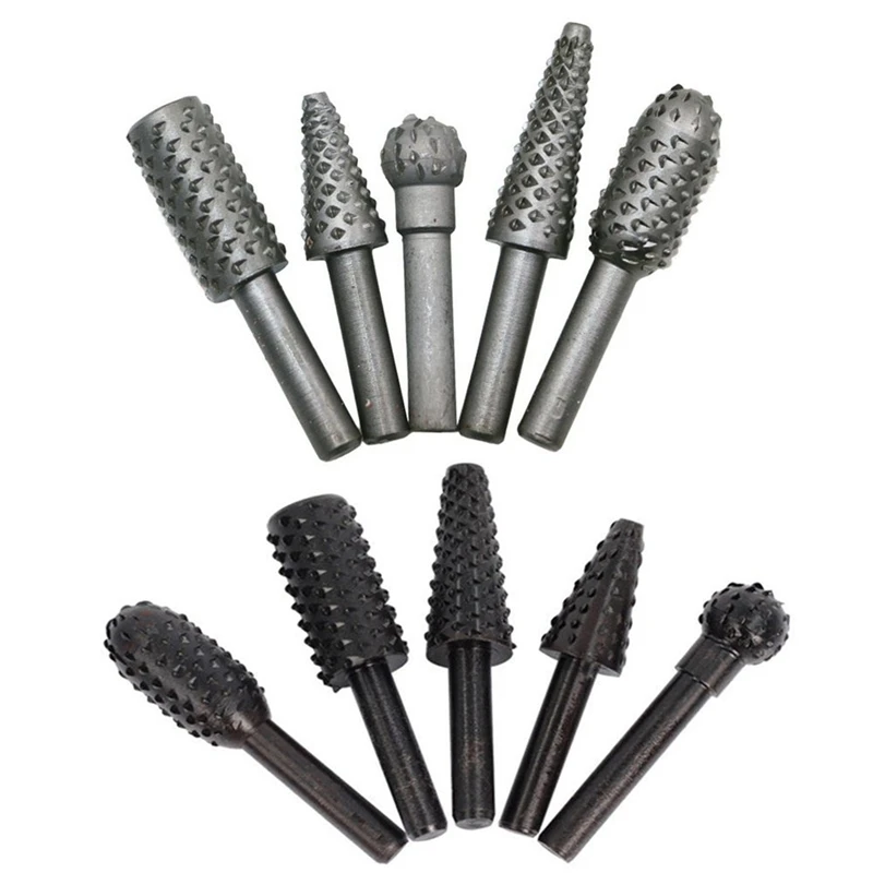 

10Pcs Woodworking Rotary Rasp Burr Set Carving File Rasp 1/4 inch 6Mm Shank Drill Bits Wood Plastic Carving Polishing Grinding