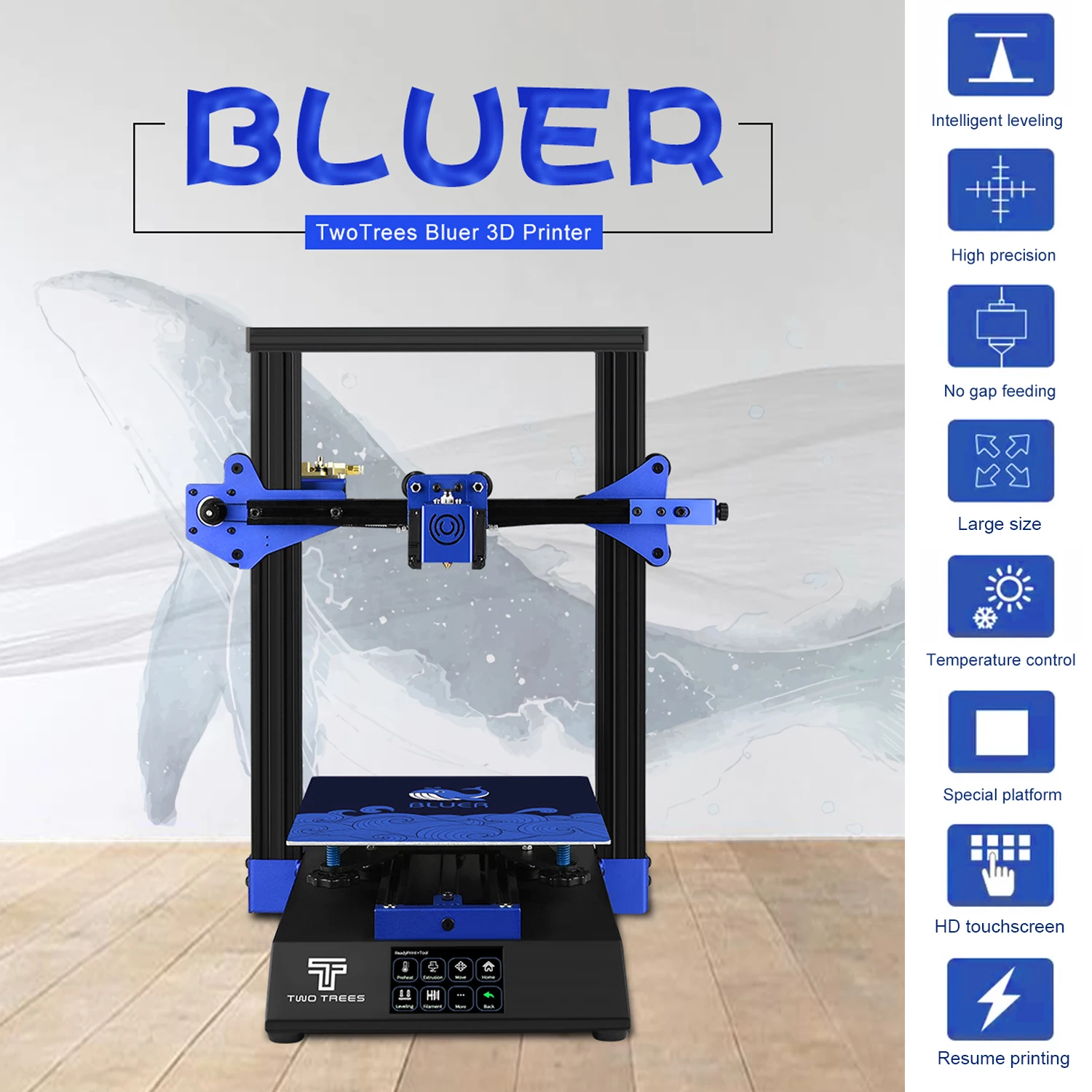 Два дерева BLUER 3d принтер Бесшумная печать 235*235*280 мм с 3,5 дюймовым сенсорным экраном Подогрев кровати повторная печать нити обнаружения