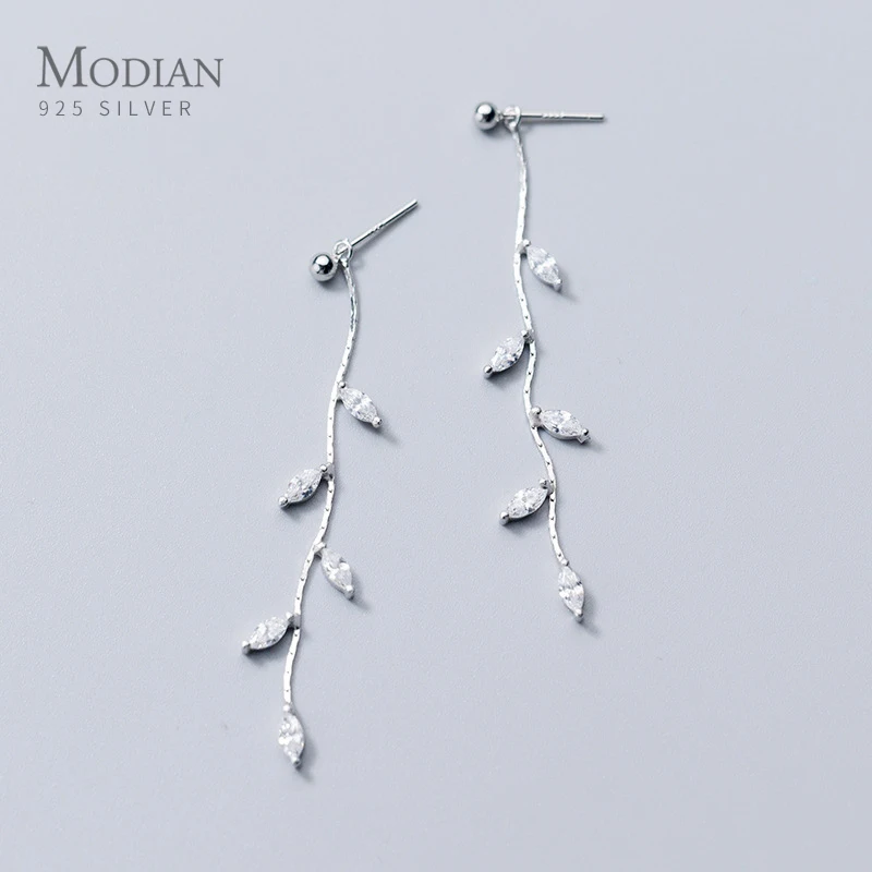 

Modian Charm Luxury Clear Crystal Drop Earrings For Women 925 Sterling Silver Swing Zircon Dangle Ear Classic Wedding Jewelry