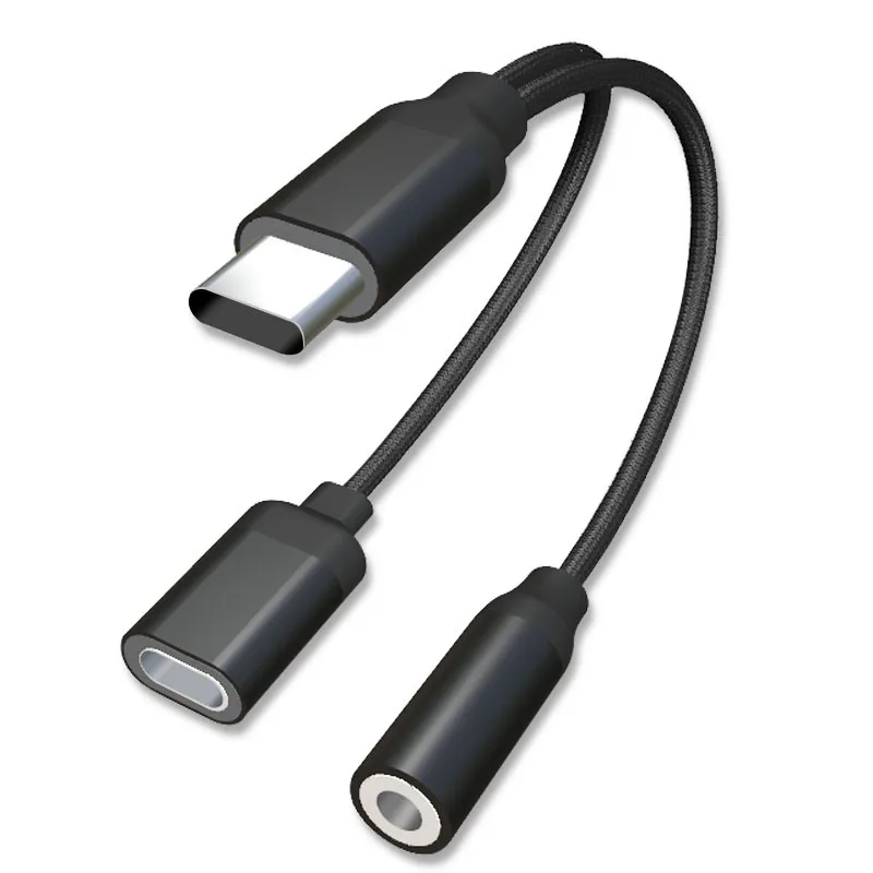 Черный 3,5 мм Тип C USB наушники зарядный адаптер для samsung huawei mate 20 P30 pro для Xiaomi Mi 8 9 6 SE AUX Наушники - Цвет: Черный