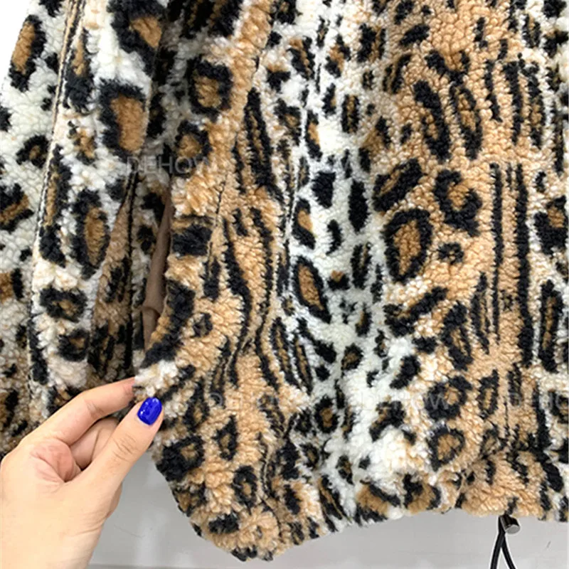 RUGOD корейский стиль Шикарный Большой леопардовый свитер на молнии стоячий воротник зимние топы для женщин Мода