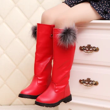 

knee-high Boots Kids girls Anti-Slip Sole Children Girl Princess Shoes Pure Color Thicken Keep Warm with Faux Fur SC103
