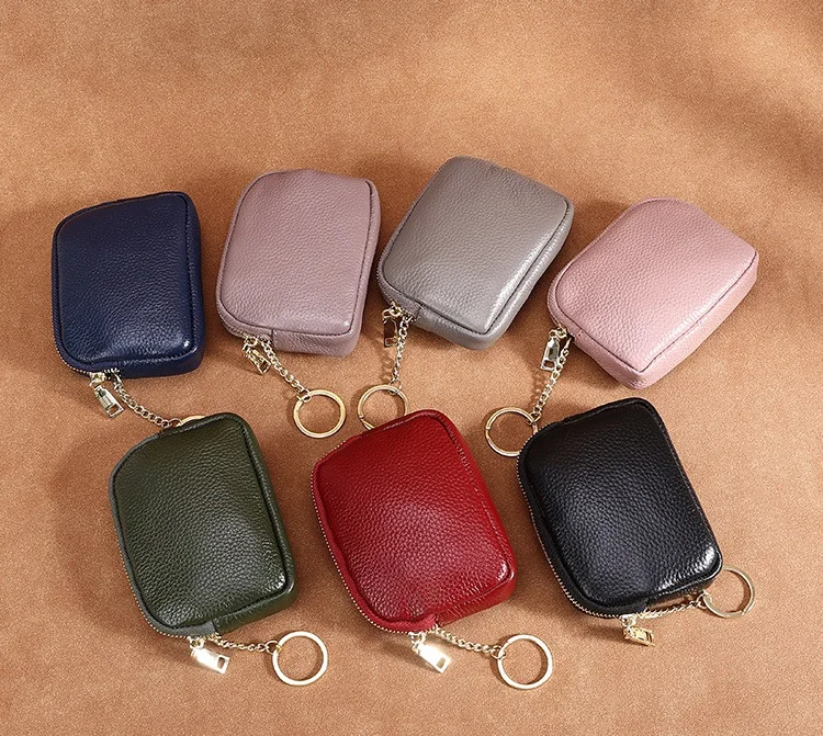 Premium Leather Key Pouch Tiny Zip Coin Purse Card Holder with Keychain  Clasp