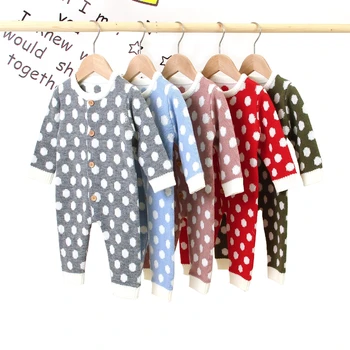 

Autumn New Kids Girls and Boys Dotted Long Sleeve Knit Romper