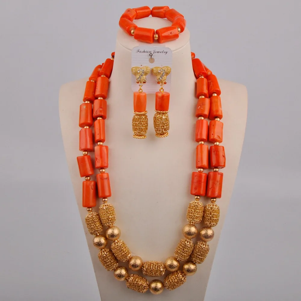 

Orange Nigerian Coral Beads African Wedding Coral Set Bride Coral Jewelry Set