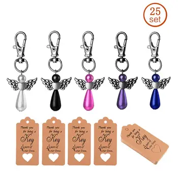 

25Set Angel Wings Keychain Keyring Kraft Tags Christian Guest Return Gifts Baby Shower Bridal Favor Wedding Party Supplies