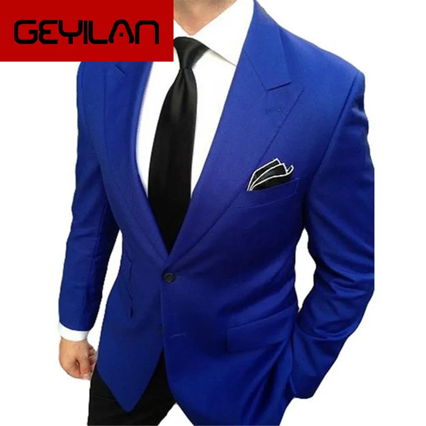 

Royal Blue Men Suits for Wedding Large Reached A Summit Lapel Groom Tuxedos Custom Made Men Classic Suits with Pants Ternos 2 pc